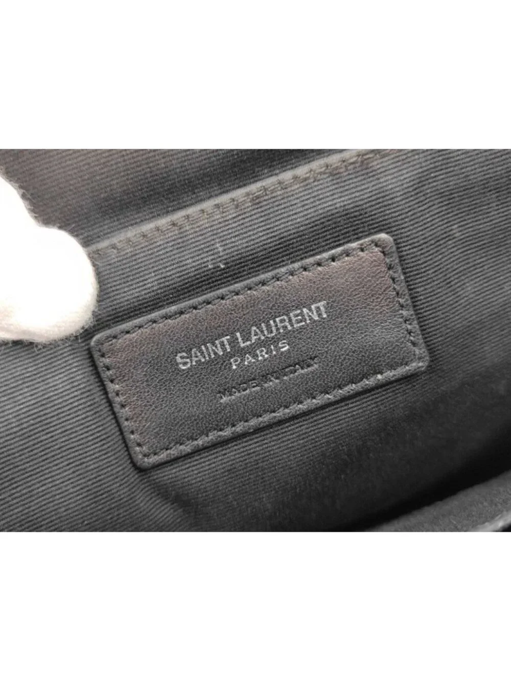 Saint Laurent Clutch Monogram Document Holder Gray Leather V-stitch YSL Silver